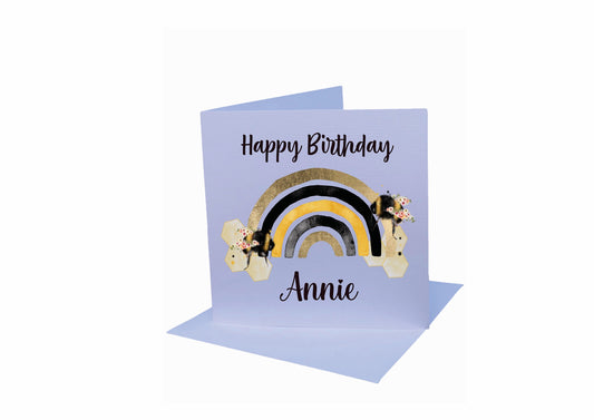 Personalised Bee Birthday Card, Rainbow Bee Design Birthday Card, Friend Birthday Card, Birthday Card For Her, Greeting Card