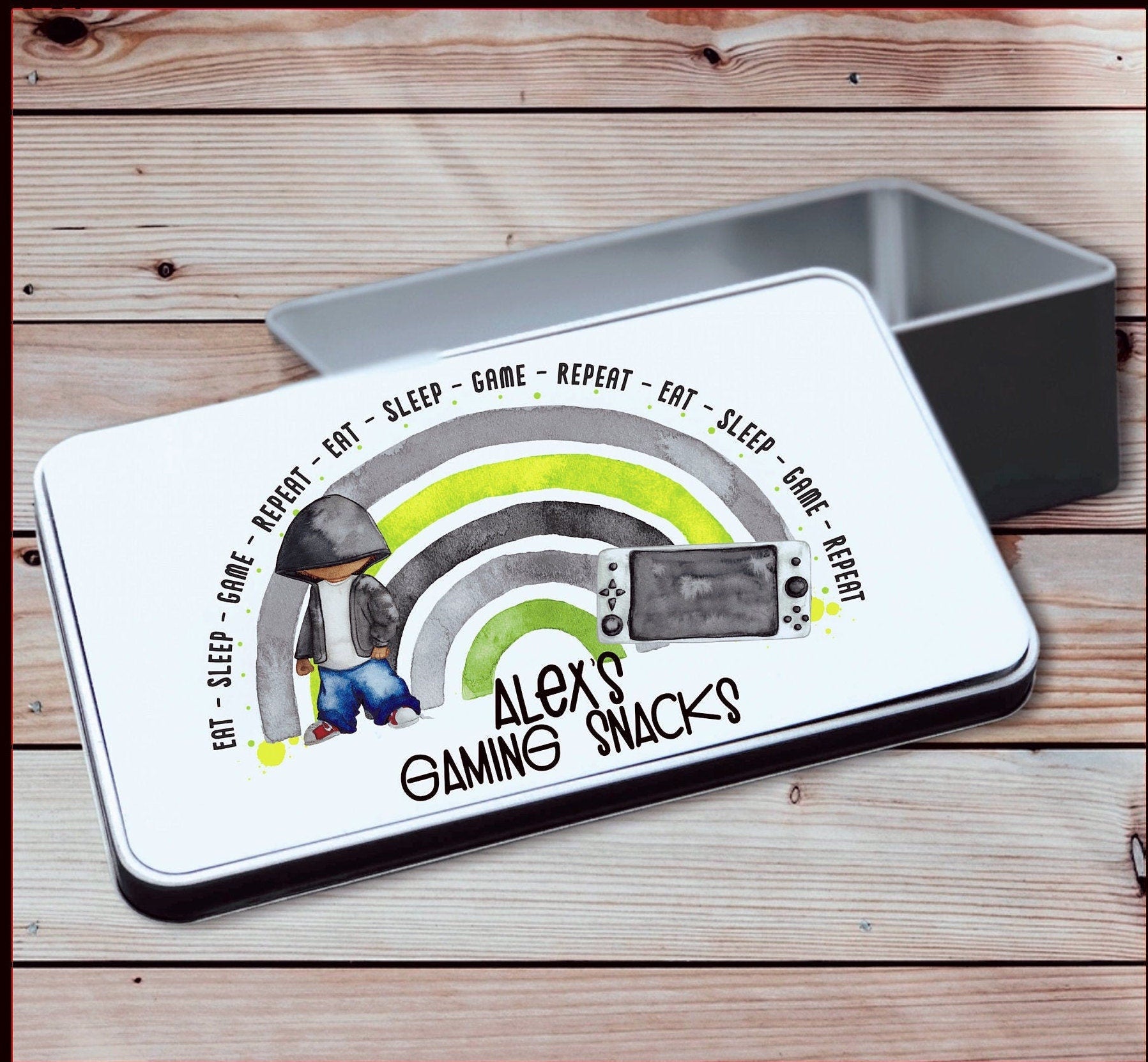 Boy Gaming Legend Gift, Personalised Gamer Storage Tin, Boy Gamer Treat Tin, Children's Gaming Treats, Gamer storage tin, Gamer Snack,