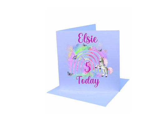 Personalised Birthday Card, 5th Birthday Card, Unicorn Birthday Card, Birthday Card For Her, Rainbow Unicorn Birthday Card
