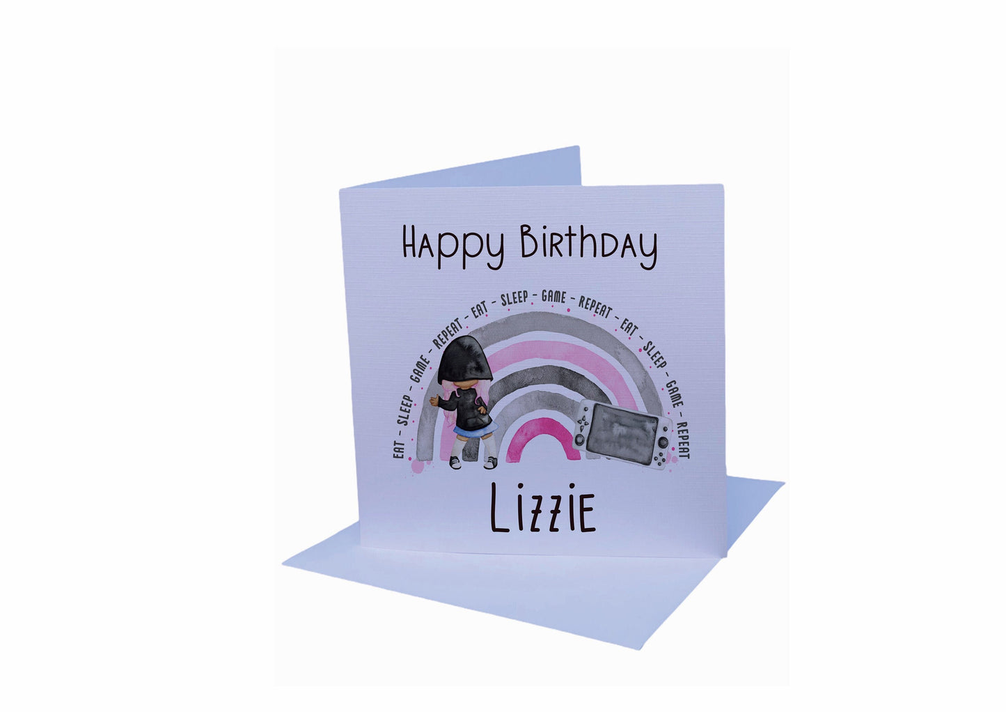 Personalised Gamer Birthday Card, Girl Birthday Card,, Personalised Birthday Card, Birthday Card For Her, Gamer Girl Rainbow Birthday Card