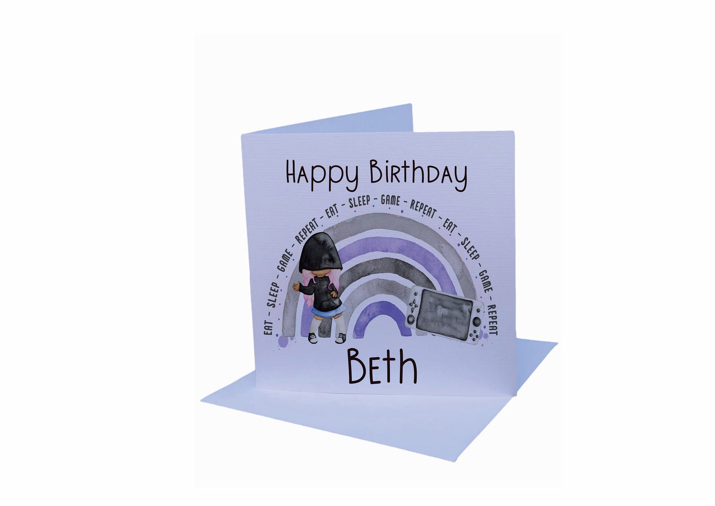 Personalised Gamer Birthday Card, Girl Birthday Card,, Personalised Birthday Card, Birthday Card For Her, Gamer Girl Rainbow Birthday Card
