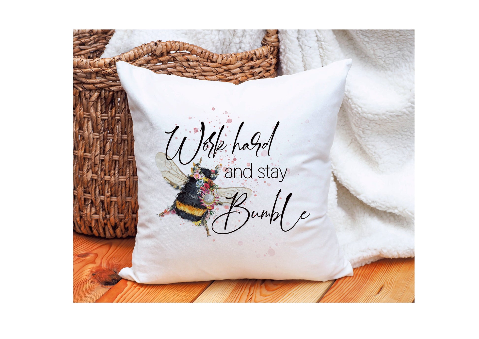 Bee Cushion Gift, Work Hard And Stay Bumble, Bee Design Personalised Cushion, Mothers Day Gift For Mum, Positivity Gift