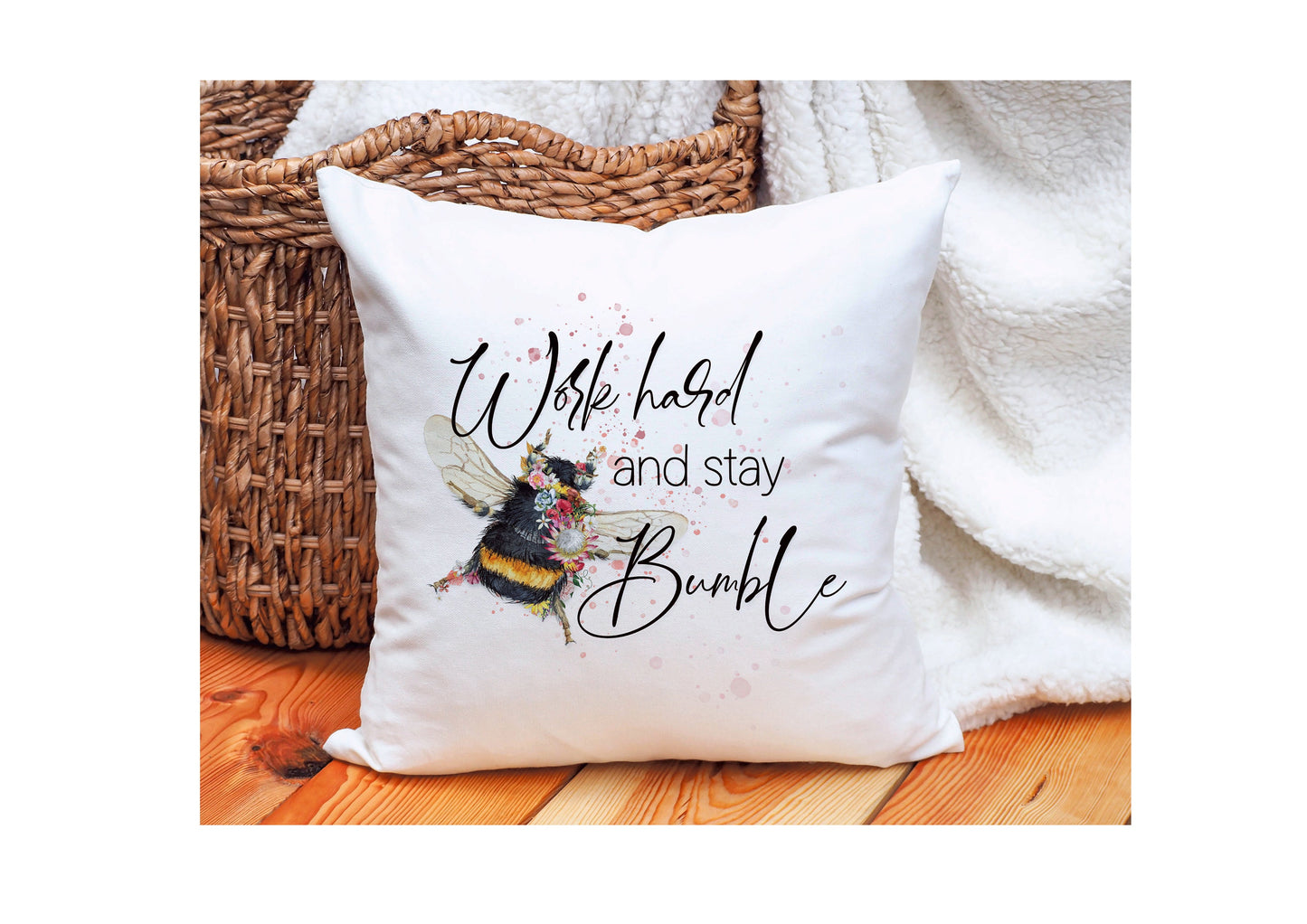 Bee Cushion Gift, Work Hard And Stay Bumble, Bee Design Personalised Cushion, Mothers Day Gift For Mum, Positivity Gift