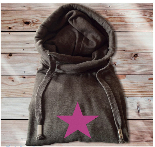 Star Hoodie, Cowl Neck Hoody, Cross Over Hoodie, Cowl Neck Hoody, Star Shape Coloured Hoody, Personalised Hoodies
