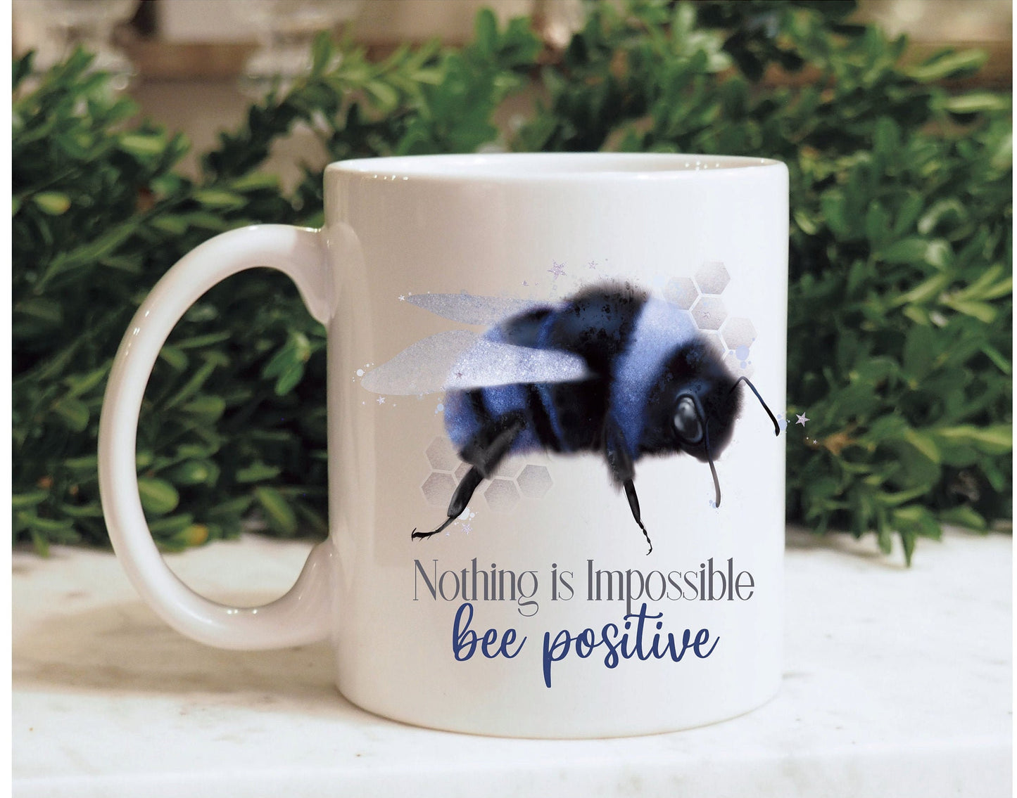 Bee Positive Mug, Motivational Bee Mug, Positivity Gift Set, Mug And Coaster Set