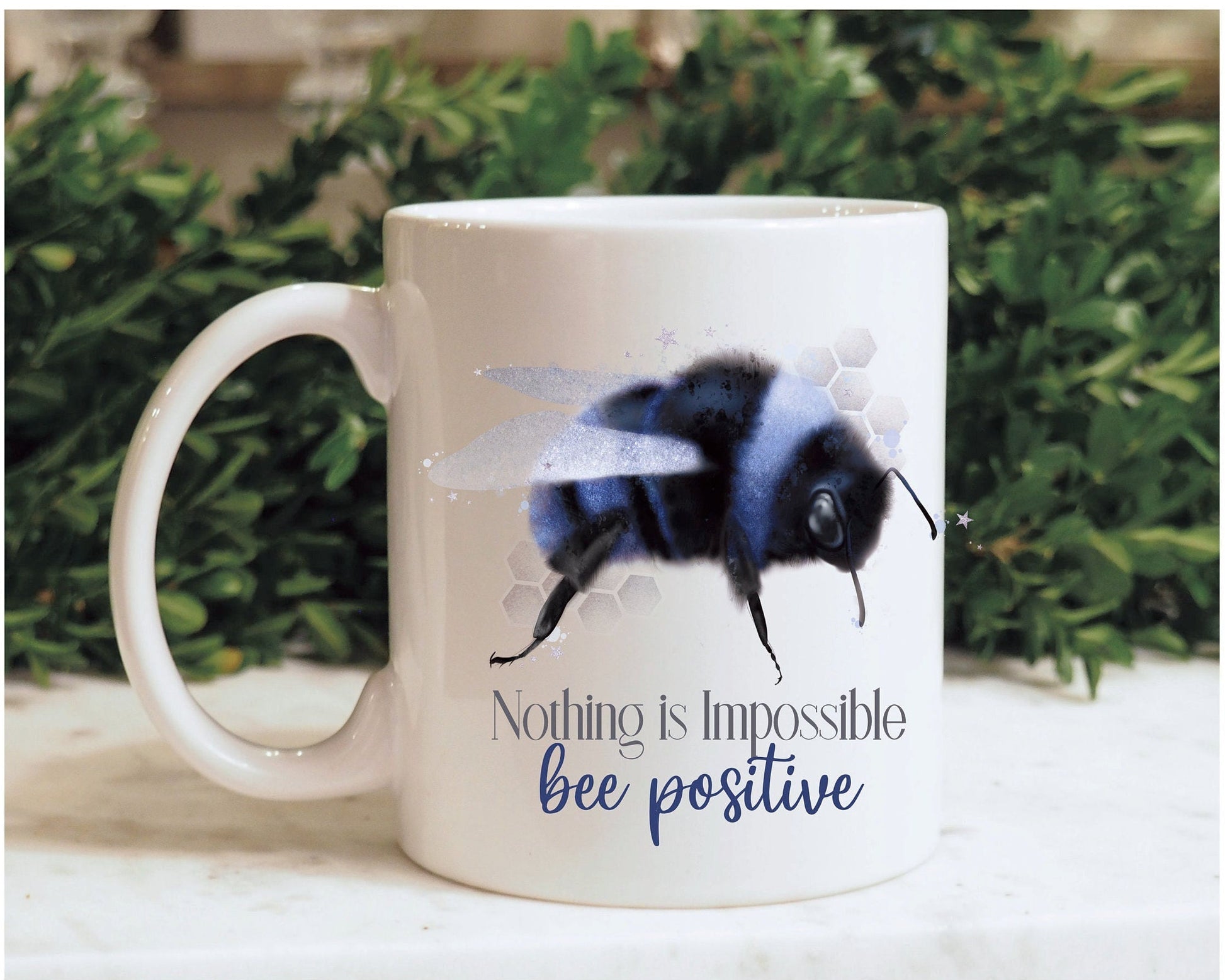 Bee Positive Mug, Motivational Bee Mug, Positivity Gift Set, Mug And Coaster Set