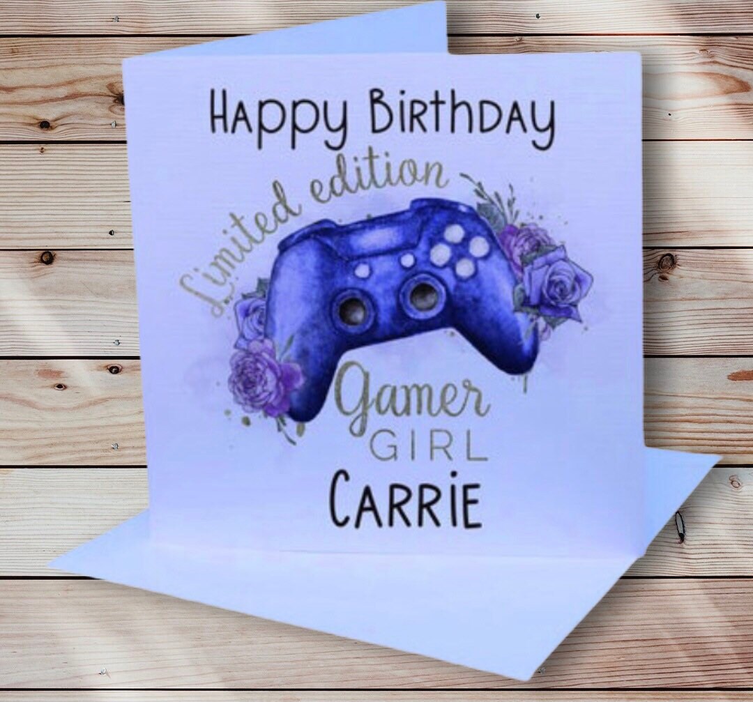 Girl Gamer Birthday Card, Girl Birthday Card, Personalised Birthday Card, Birthday Card For Her, Gamer Girl Rainbow Birthday Card