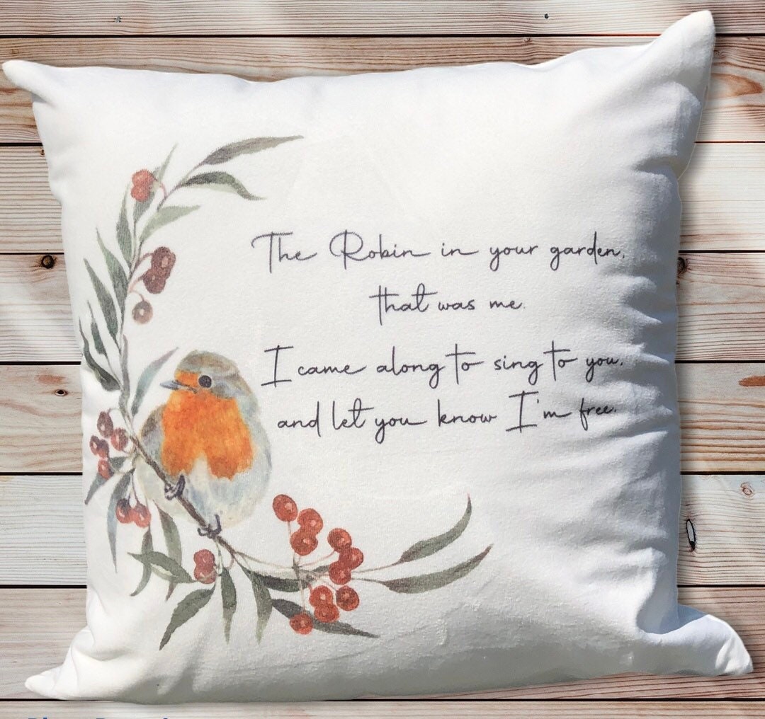 Robin Decorative Cushion, Luxurious Robin Cushion Gift, Robin In The Garden
