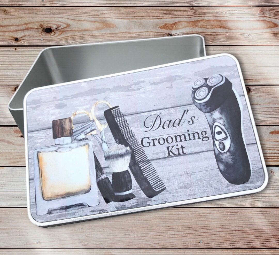 Personalised Grooming Kit, Dads Grooming Kit Tin, Grampys Shaving Kit Box, Shaver Accessories Box, Fathers day Gift