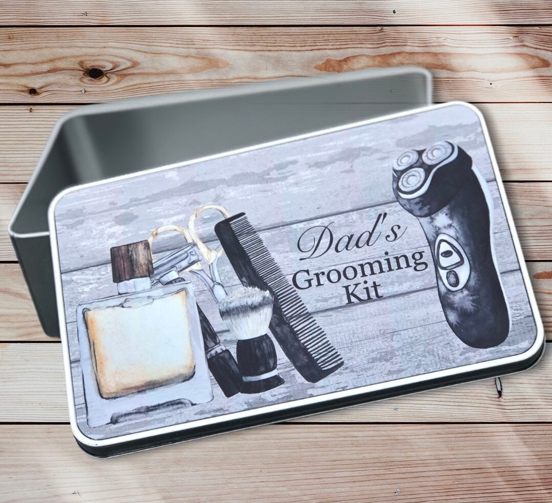Personalised Grooming Kit, Dads Grooming Kit Tin, Grampys Shaving Kit Box, Shaver Accessories Box, Fathers day Gift