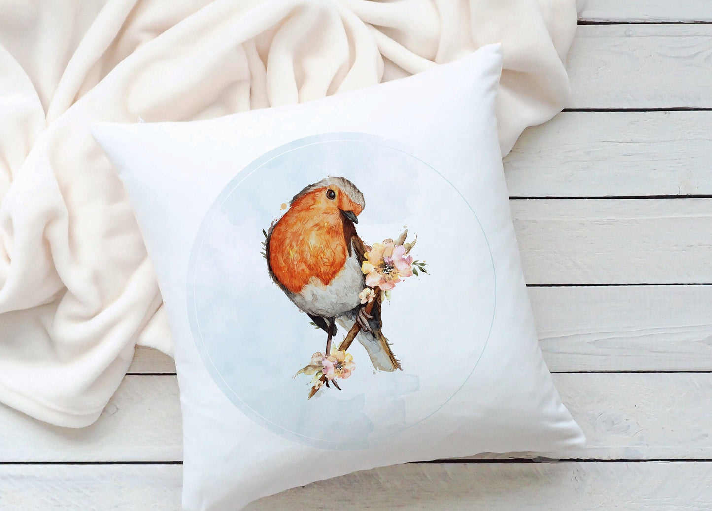 Robin Cushion Gift, Luxurious Robin Cushion Gift, Robin In The Garden