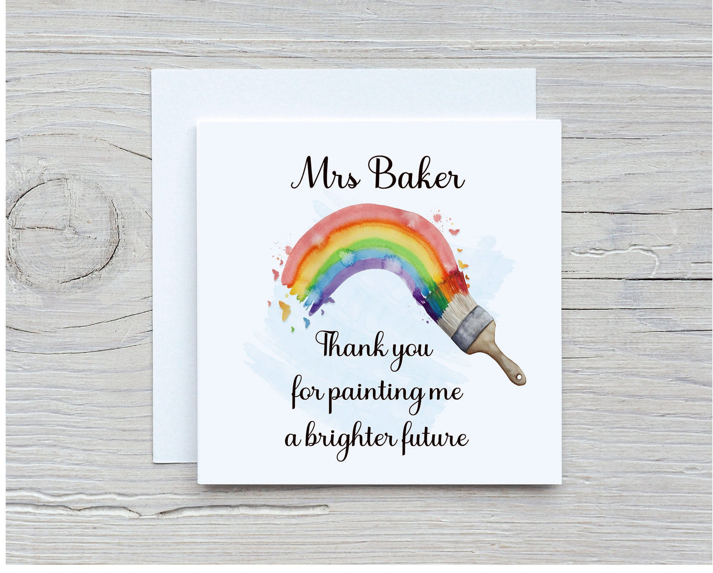 Teacher Card, Rainbow Teacher Card, Personalised Rainbow Paintbrush Teacher Card