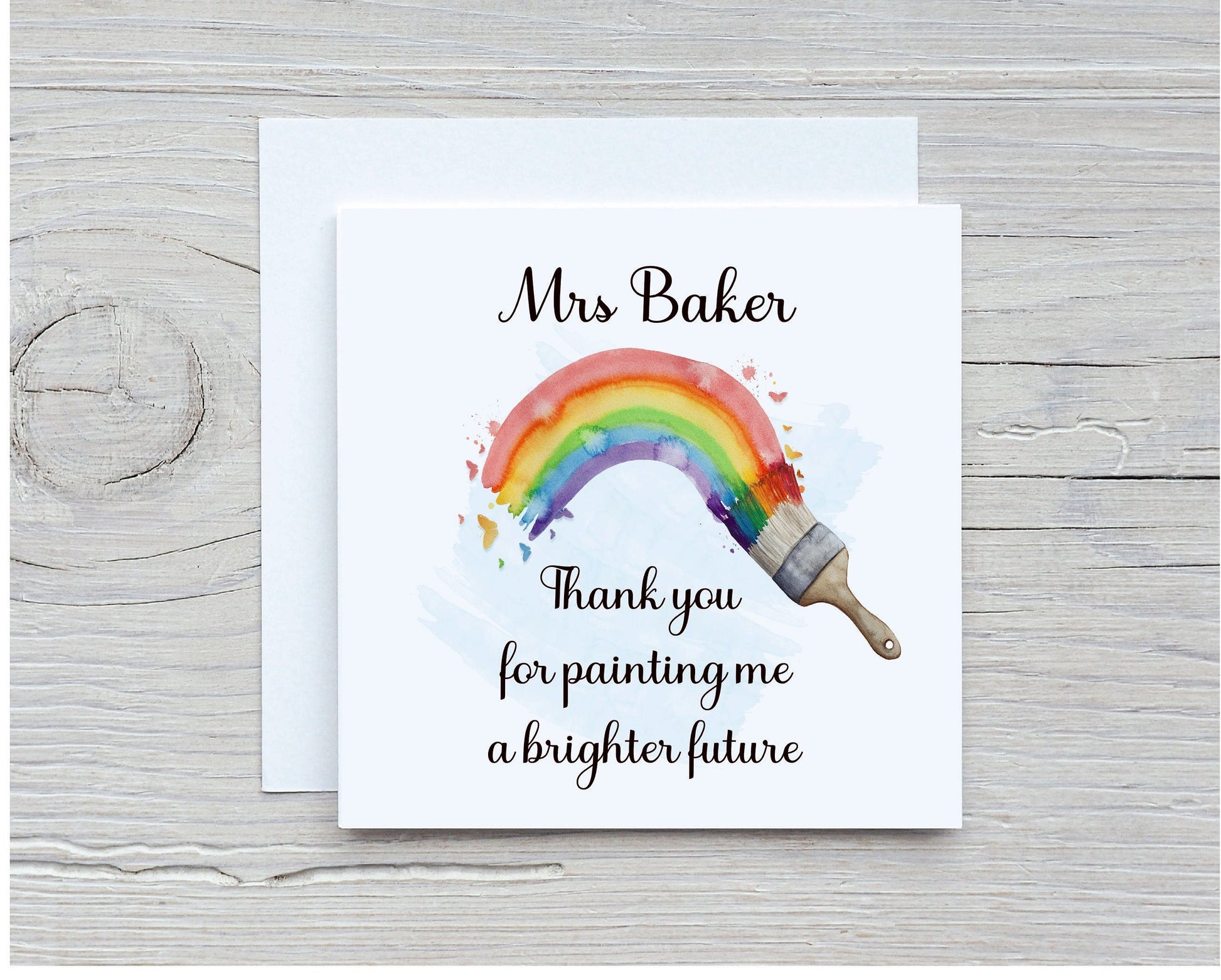 Teacher Card, Rainbow Teacher Card, Personalised Rainbow Paintbrush Teacher Card