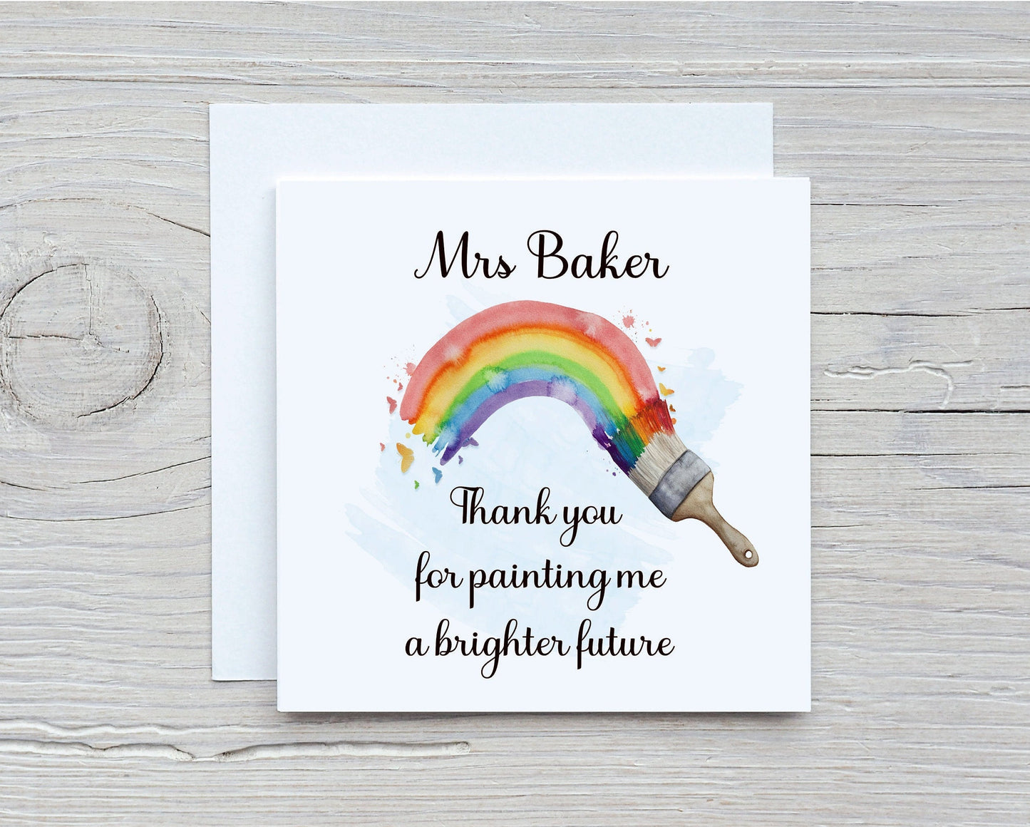 Teacher Card, Rainbow Teacher Card, Personalised Rainbow Paintbrush Teacher Card