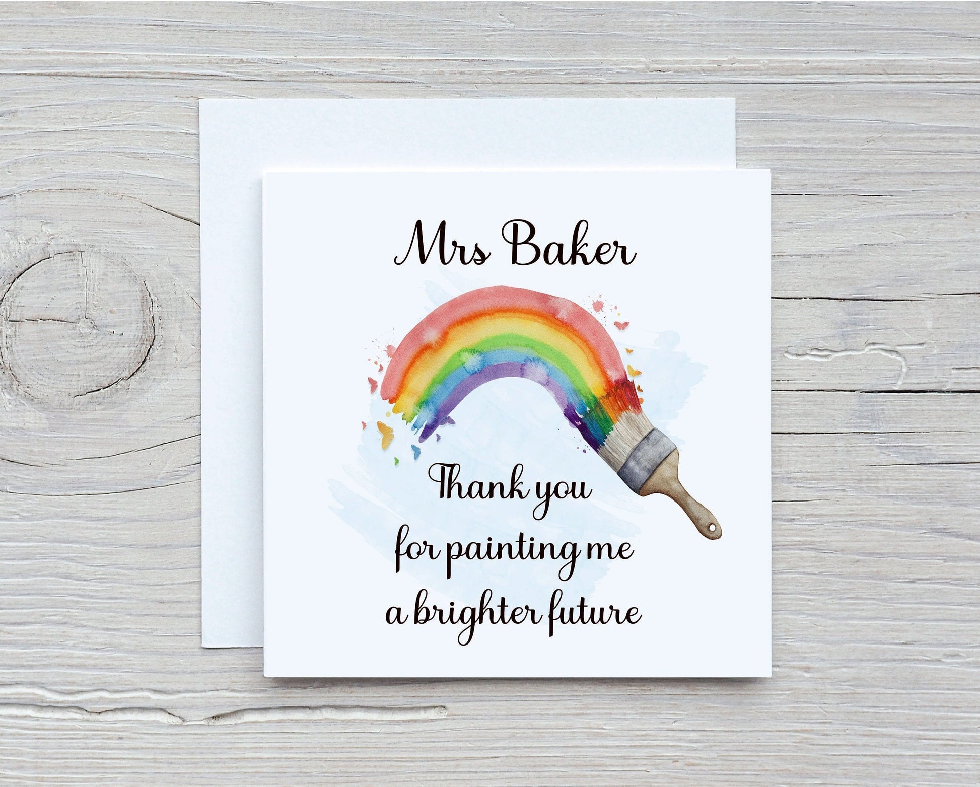 Teacher Card, Rainbow Teacher Card, Personalised Rainbow Paintbrush Teacher Card