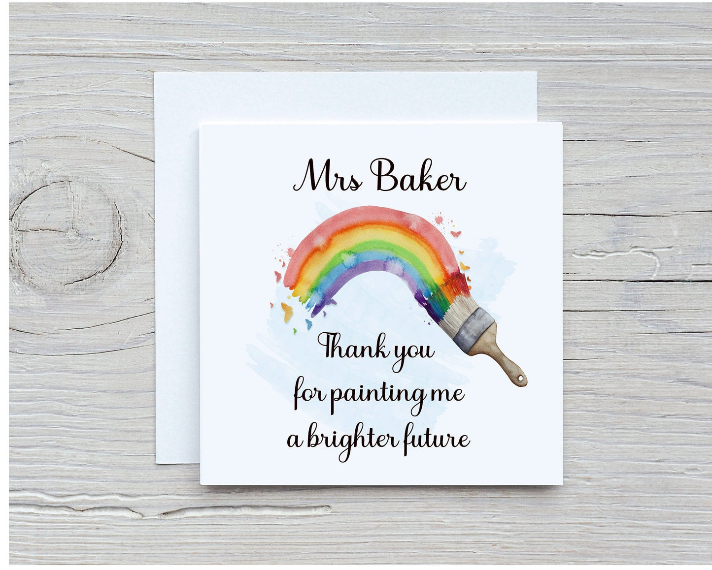 Teacher Card, Rainbow Teacher Card, Personalised Rainbow Paintbrush Teacher Card