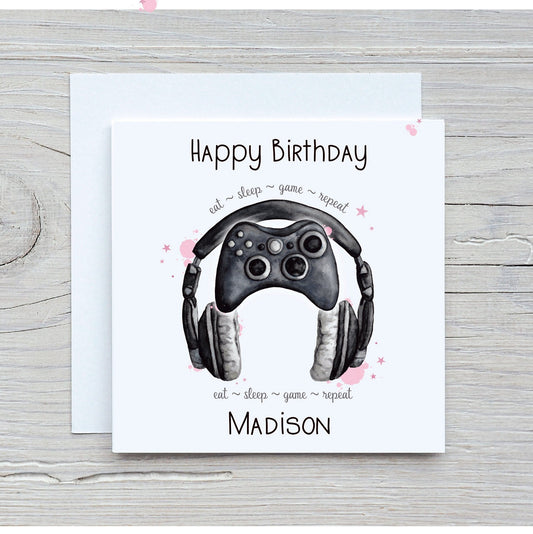 Gamer Girl Birthday Card, Teenager BIRTHDAY CARD, Controller And Headset Birthday Card, Card For Her, Personalised Gamer Birthday Card