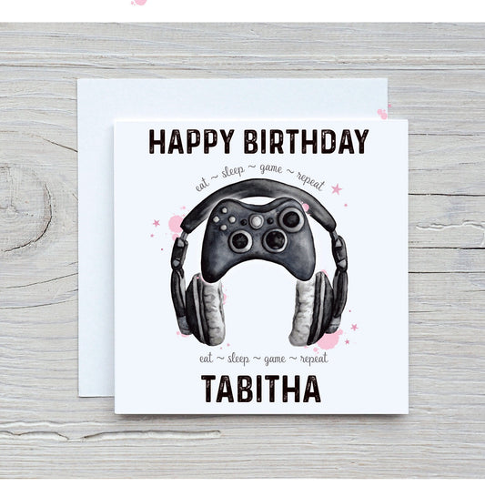 Gamer Girl Birthday Card, Teenager BIRTHDAY CARD, Controller And Headset Birthday Card, Card For Her, Personalised Gamer Birthday Card
