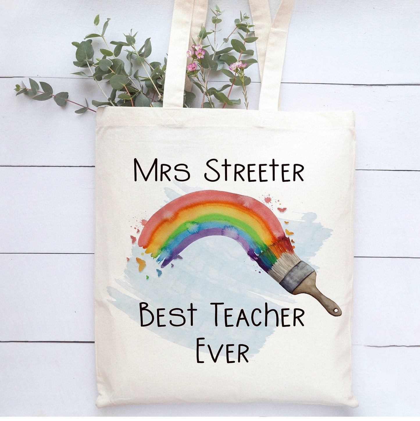 Best Teacher Tote Bag Gift, Personalised Teacher Rainbow Design Tote Bag, Personalised Tote Bag Gift