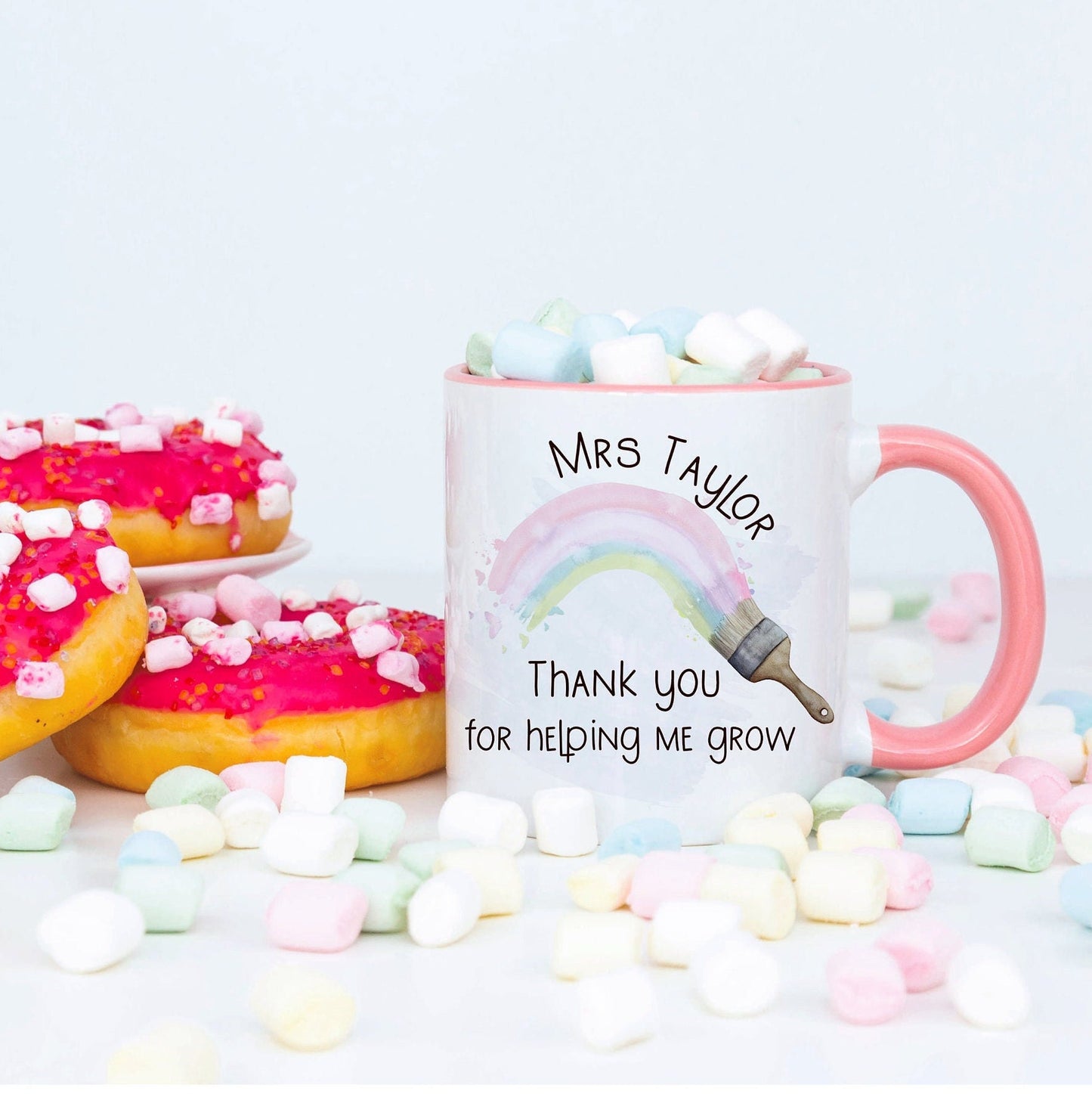 Teacher Gift, Personalised Teacher Thank You Mug, Teacher Appreciation Gift, Thank You For Helping Me Grow, Rainbow Teacher Gift, Teacher