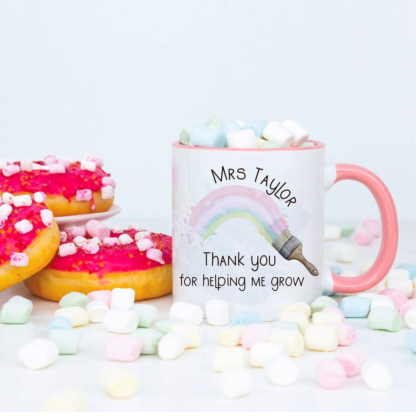 Teacher Gift, Personalised Teacher Thank You Mug, Teacher Appreciation Gift, Thank You For Helping Me Grow, Rainbow Teacher Gift, Teacher