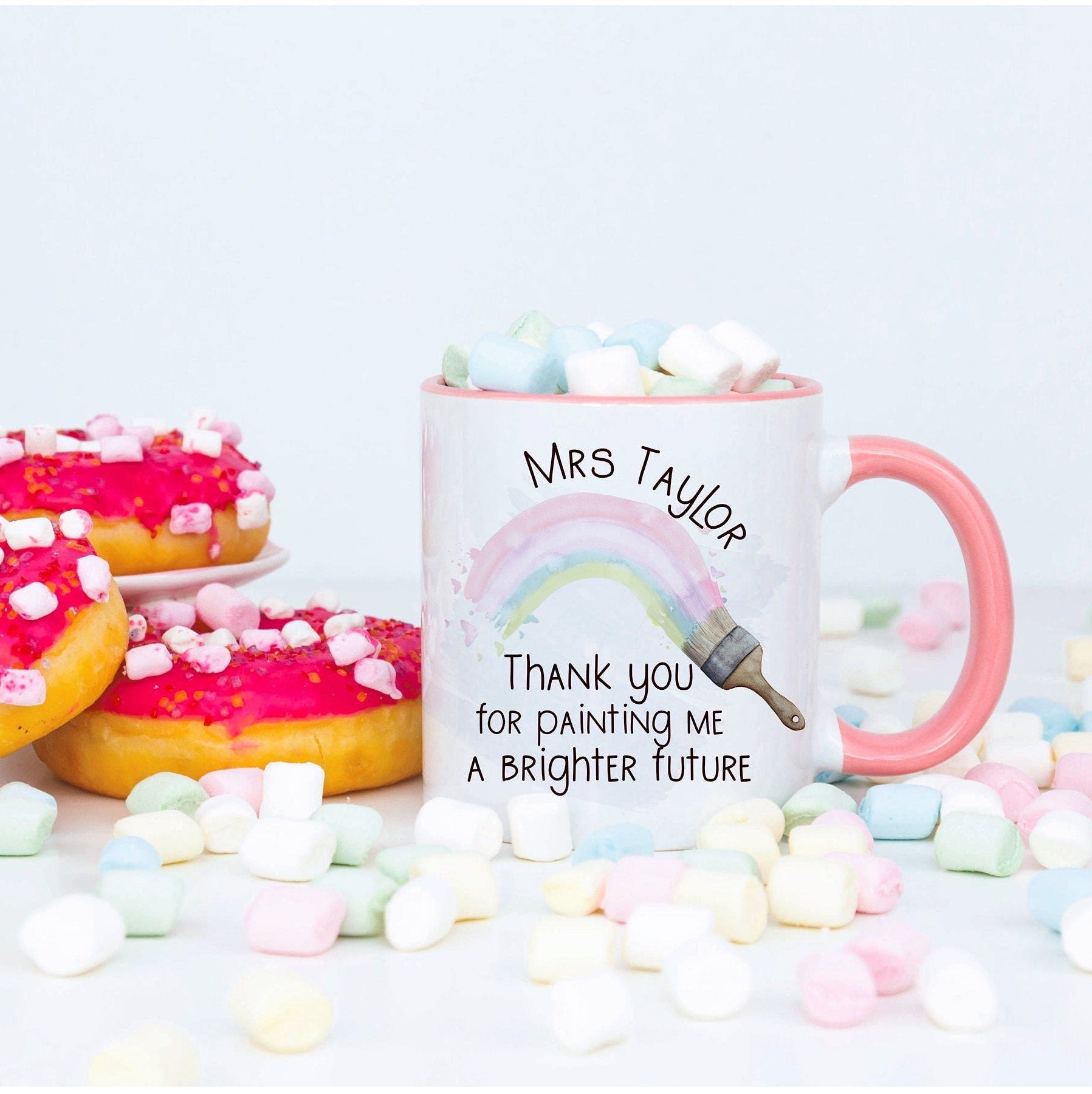 Teacher Thank You Mug Set, Teacher Appreciation Gift, Thank You For Painting Me A Brighter Future, Rainbow Teacher Gift, Teacher Mug