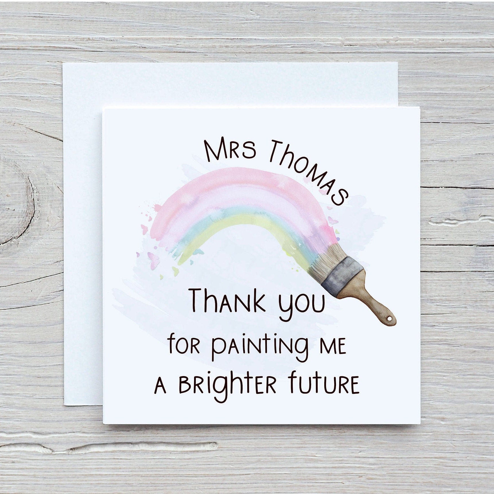 Teacher Thank You Card, Personalised Teacher Rainbow Card