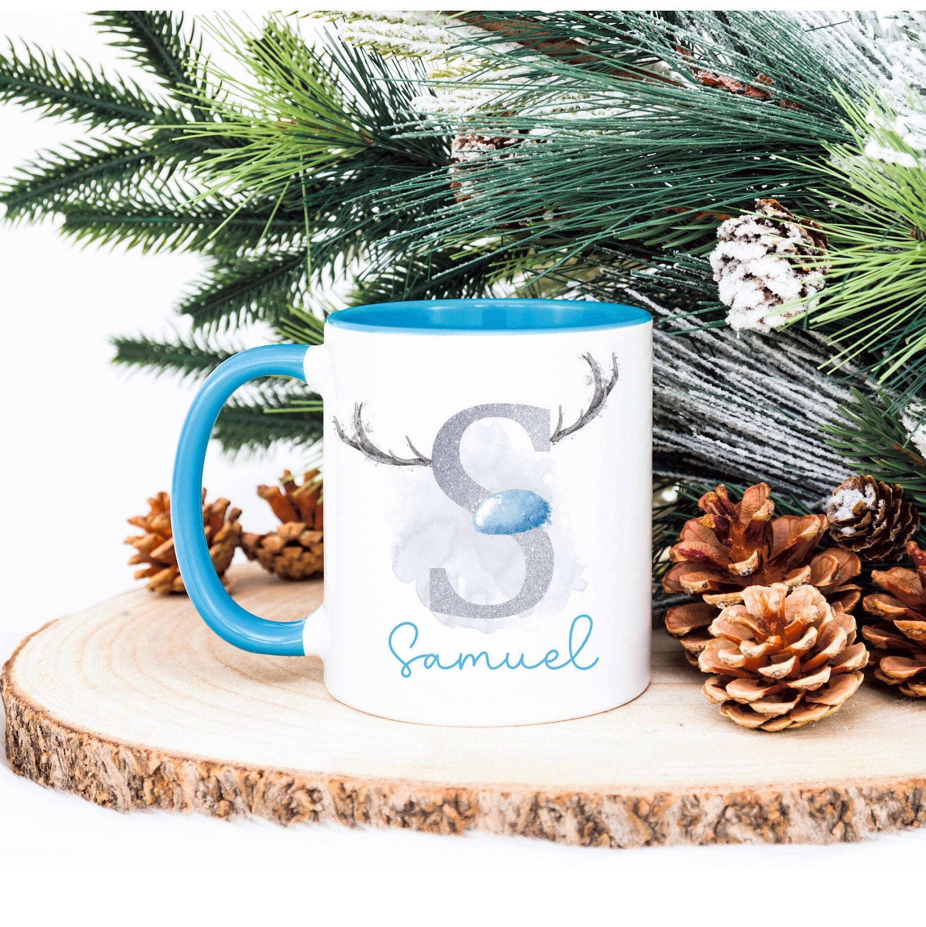 Ceramic Christmas Mug, Personalised Initial Christmas Mug