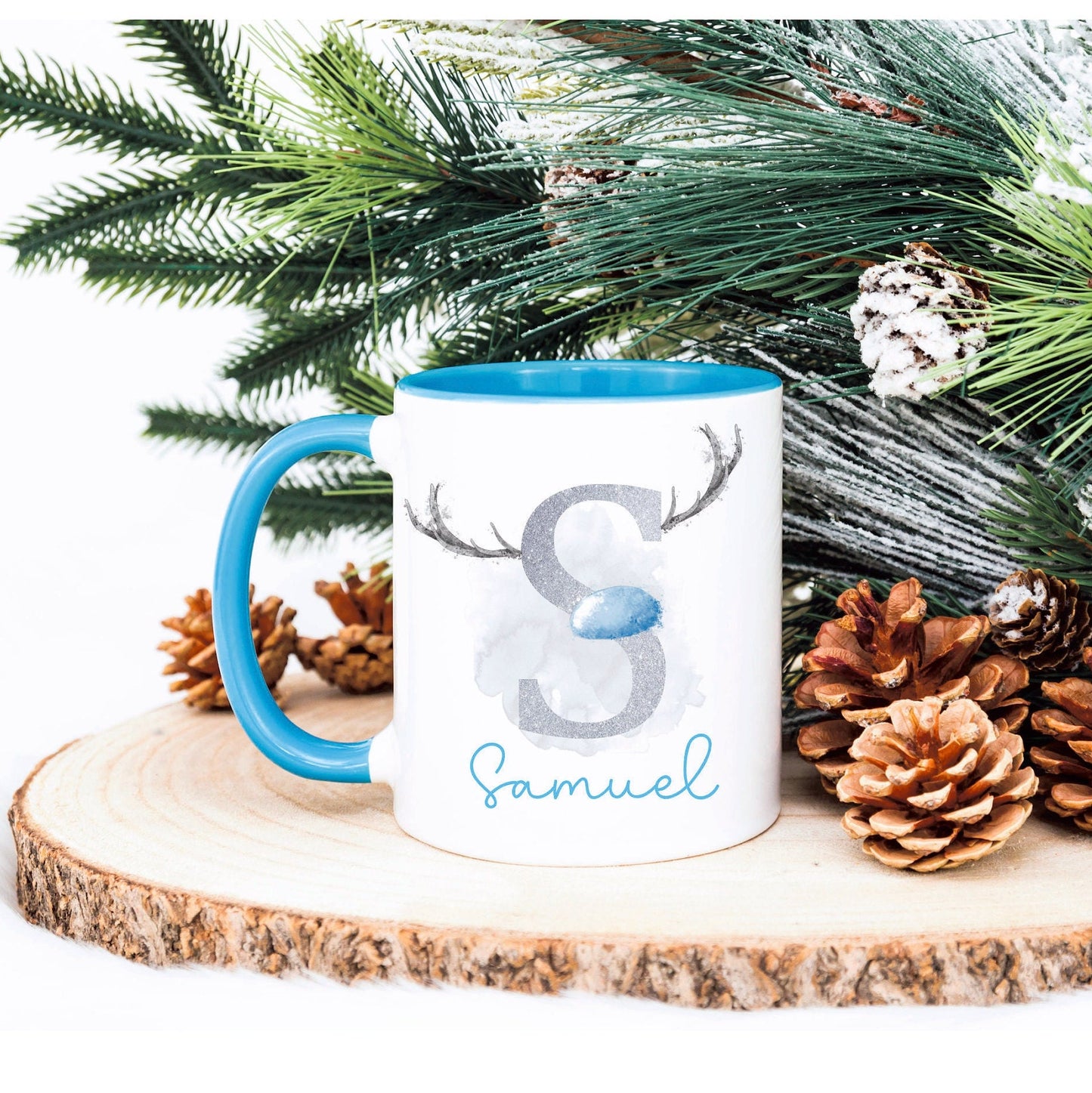 Ceramic Christmas Mug, Personalised Initial Christmas Mug