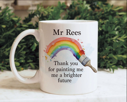 Personalised Teacher Mug, Thank You Teacher Gift, Rainbow Teacher Gift, Paintbrush Rainbow Teacher, TA Gift, End of Term, Headteacher