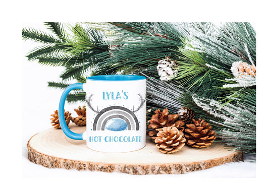 Christmas Mug, Christmas Hot Chocolate Mug, Reindeer Rainbow Christmas Mug, Christmas MovieMug
