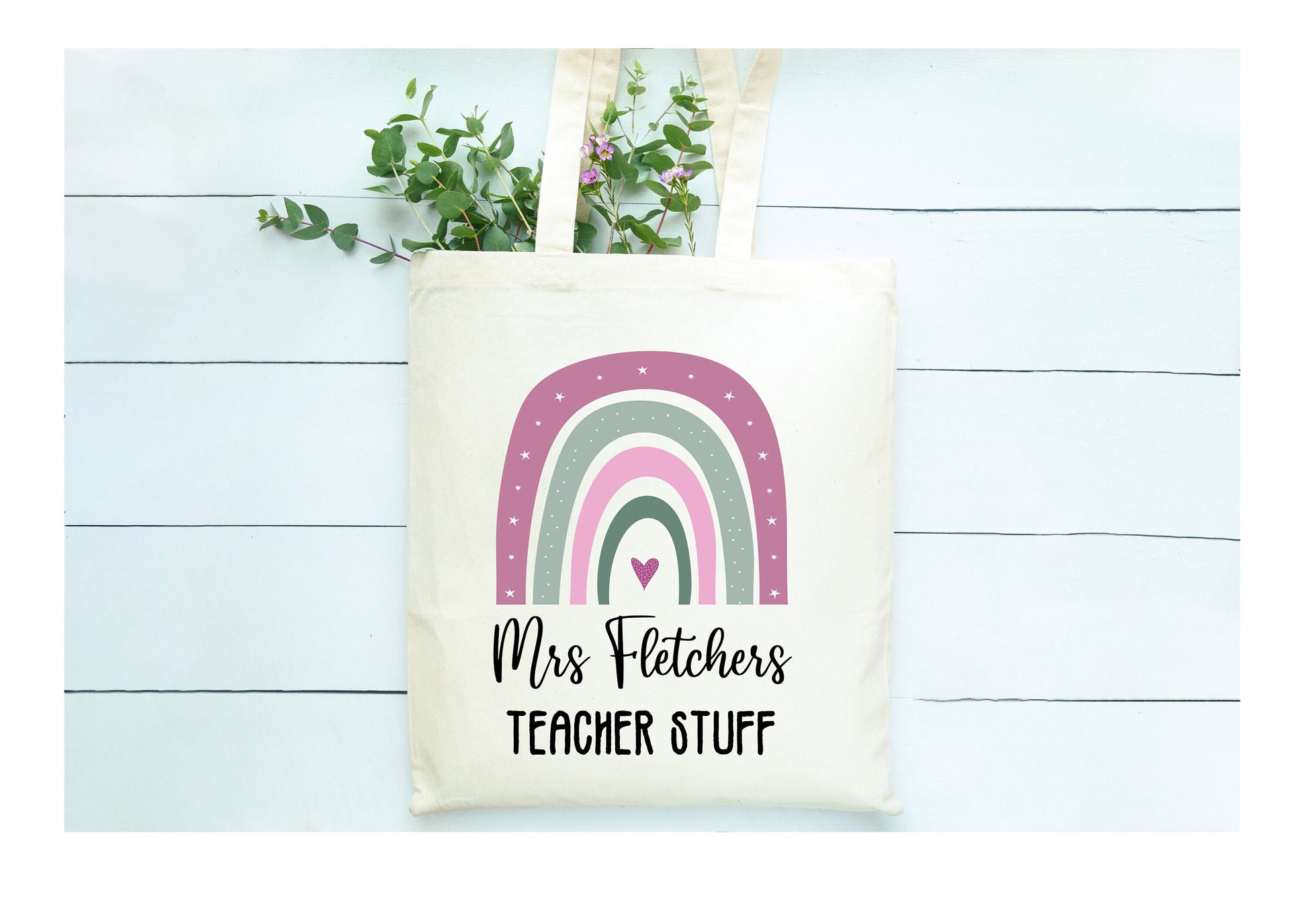 Personalised Teacher Tote Bag Gift, Personalised Teacher Rainbow Design Tote Bag, Personalised Tote Bag Gift