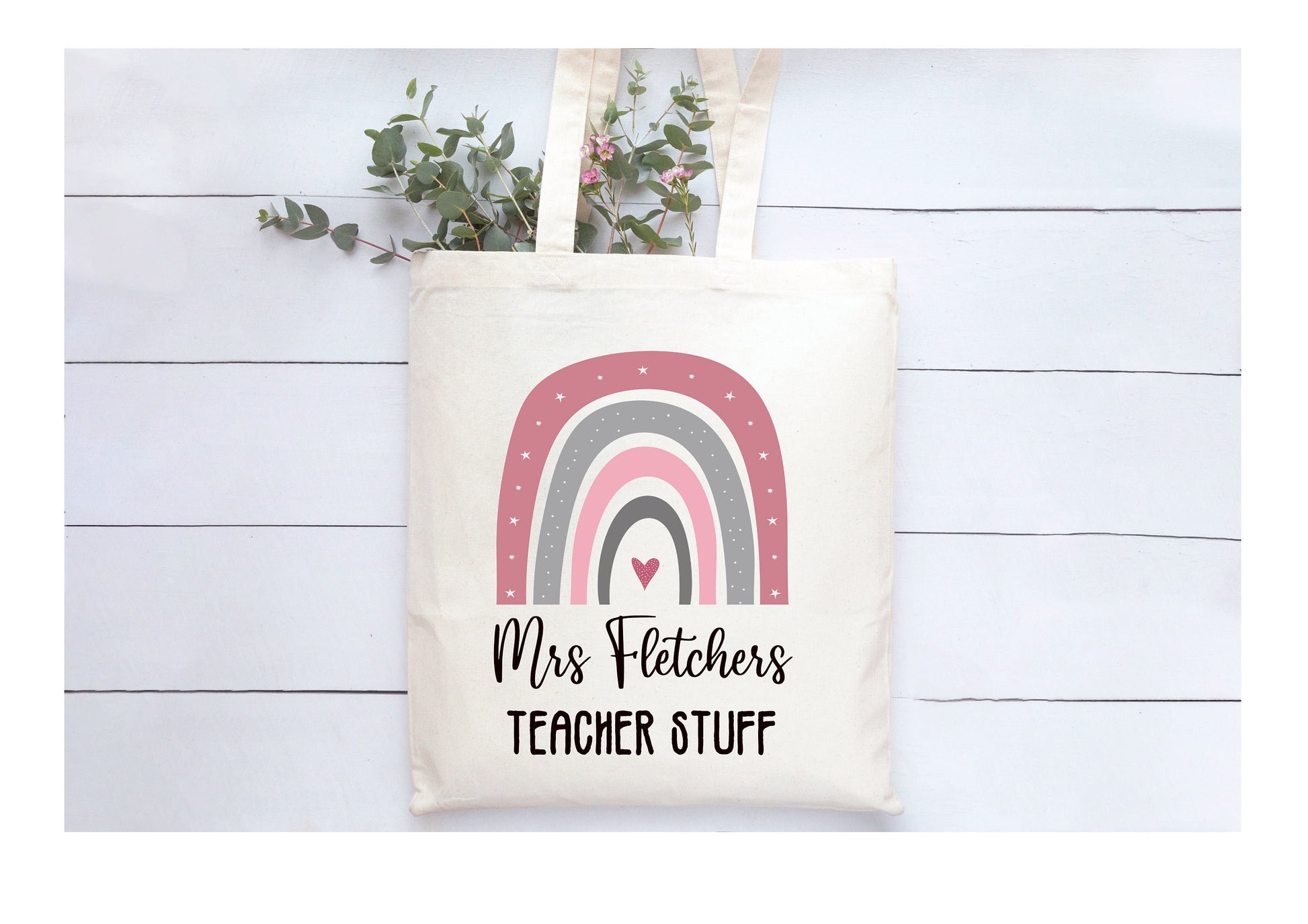 Personalised Teacher Tote Bag Gift, Personalised Teacher Rainbow Design Tote Bag, Personalised Tote Bag Gift