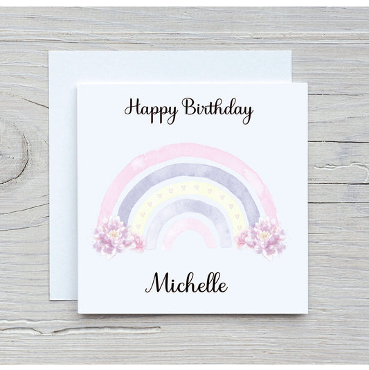 Rainbow Birthday Card, Special Friend Birthday Card, Rainbow Design Birthday Card, Rainbow and Flowers Birthday Card