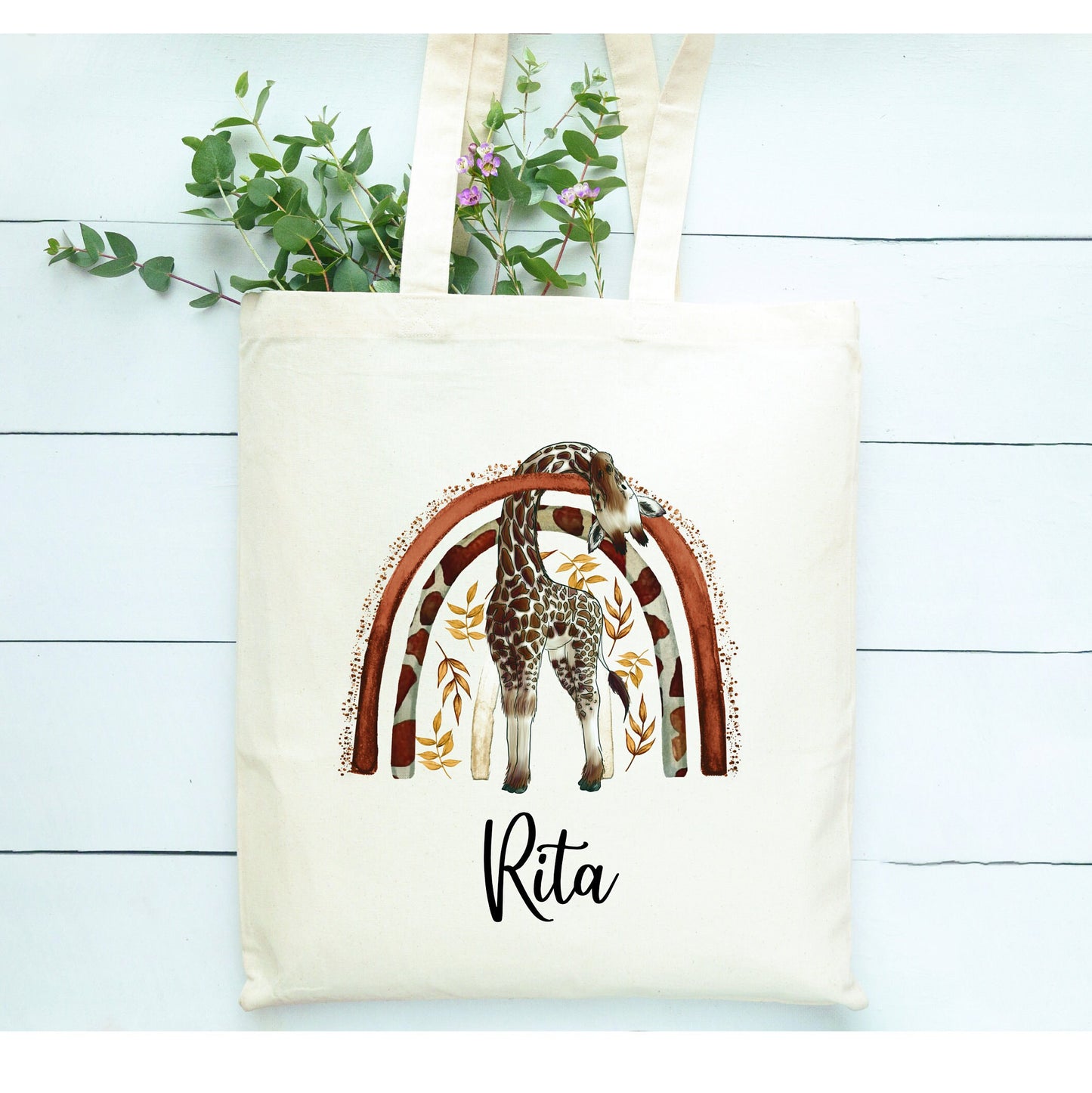 Giraffe Tote Bag, Personalised Giraffe Design Tote Bag, Personalised Tote Bag Gift, Personalised Shopping Bag