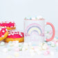 Rainbow Mug, Personalised Rainbow And Flower Design Mug , Mug And Coaster Set