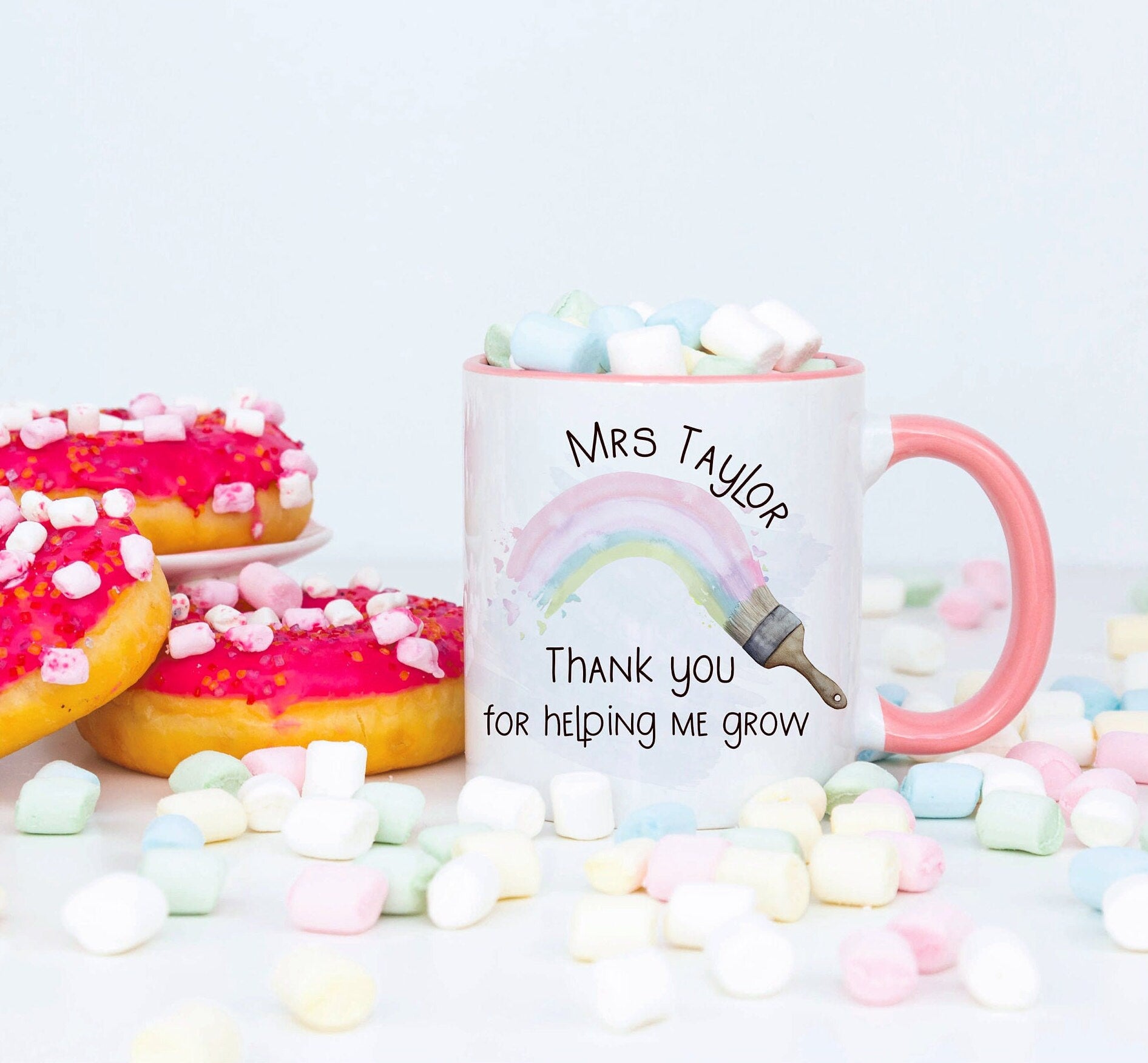 Teacher Gift, Personalised Teacher Thank You Mug, Teacher Appreciation Gift, Thank You For Helping Me Grow, Rainbow Teacher Gift, Teacher