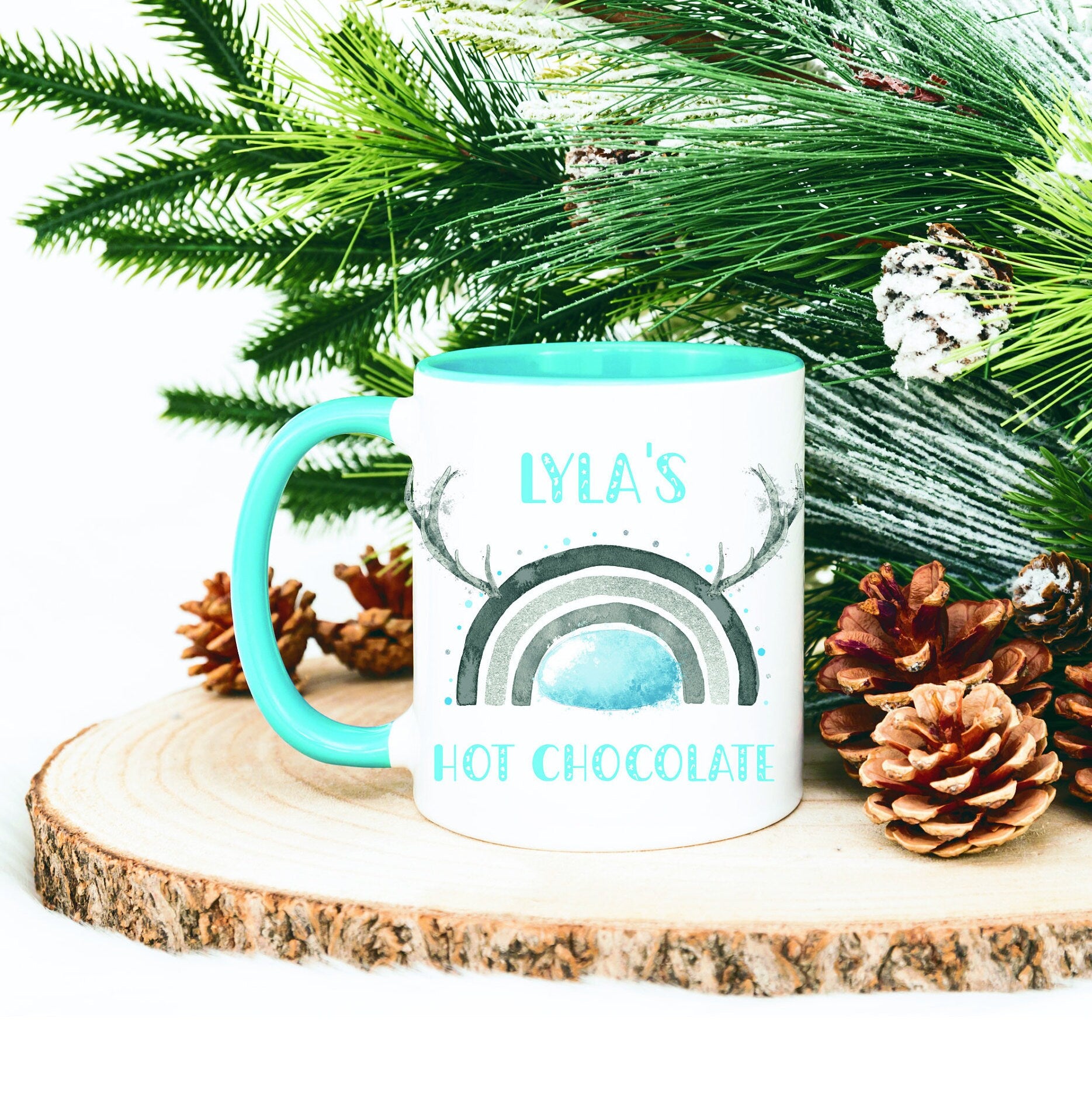 Personalised Christmas Mug, Christmas Hot Chocolate Mug, Reindeer Rainbow Christmas Mug, Stocking Filler, Christmas Movie Mug