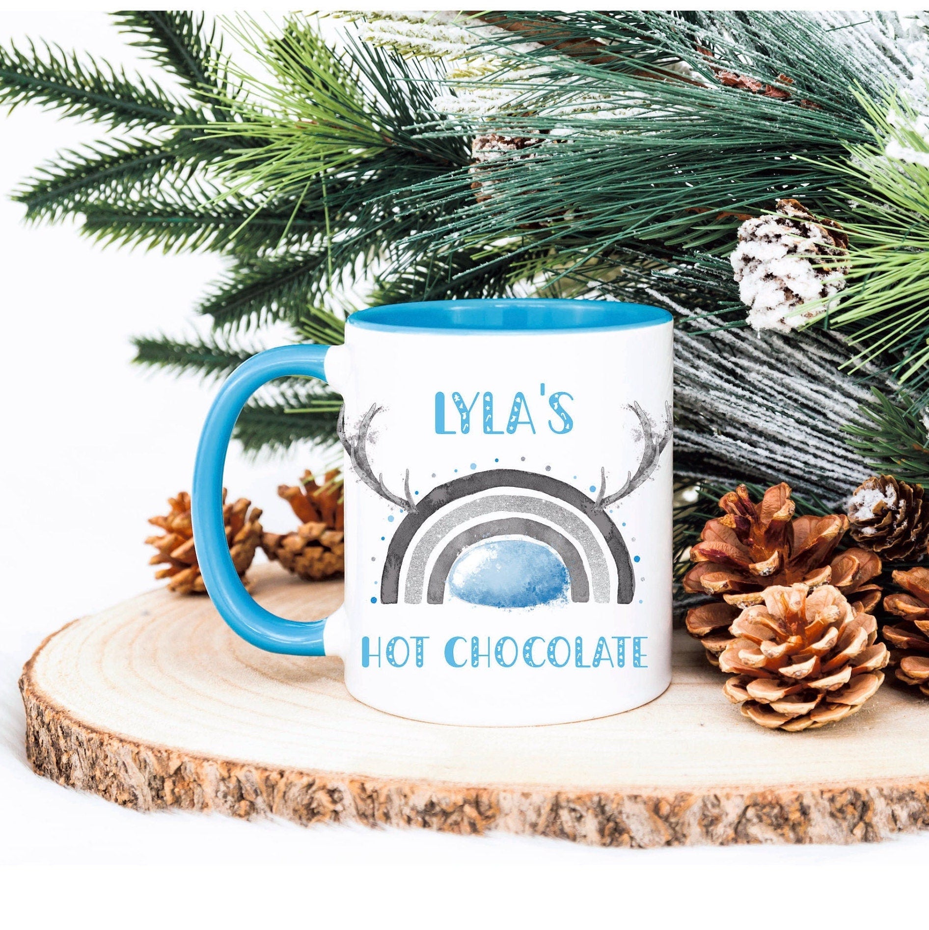 Personalised Christmas Mug, Christmas Hot Chocolate Mug, Reindeer Rainbow Christmas Mug, Stocking Filler, Christmas Movie Mug