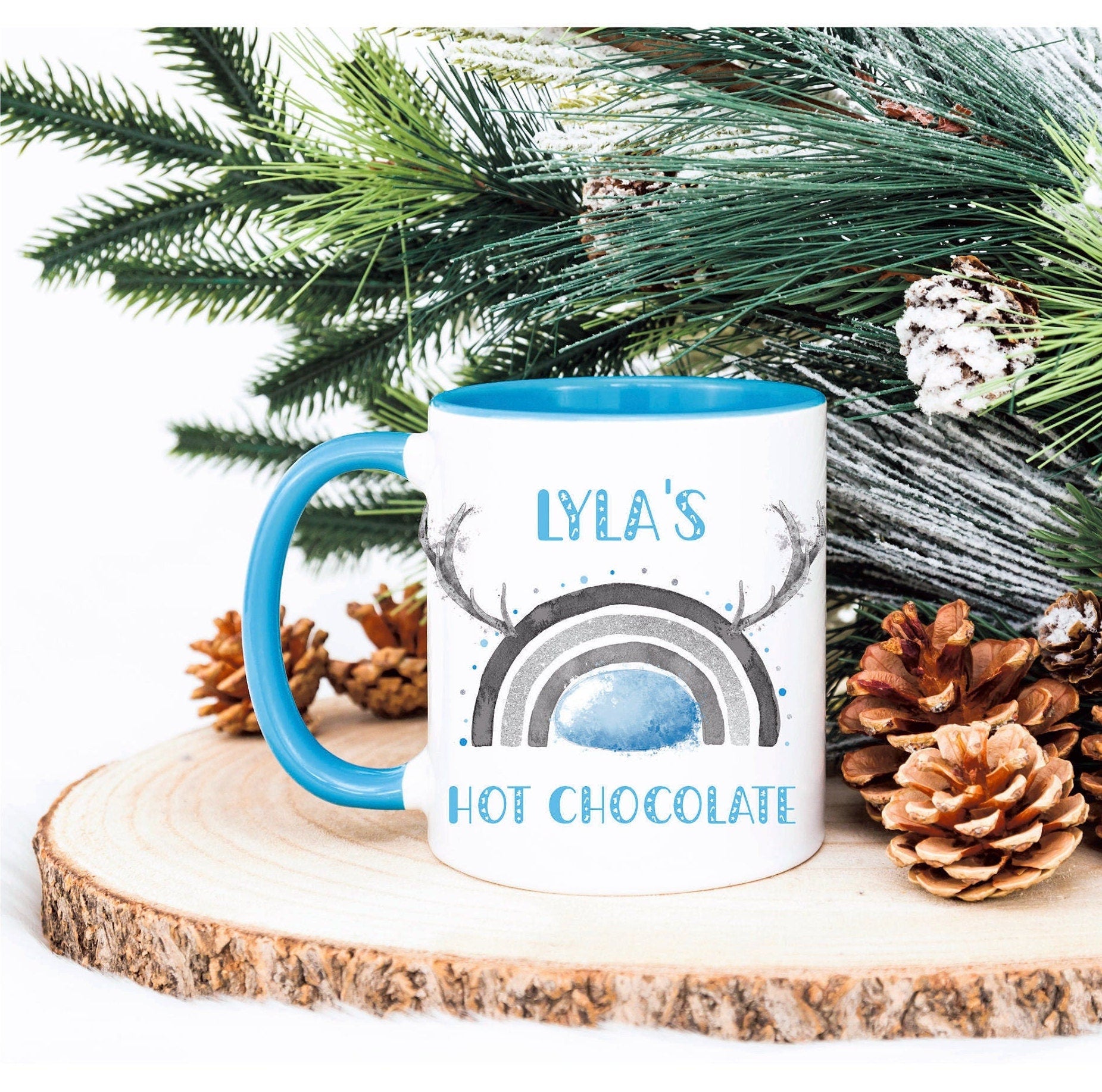 Personalised Christmas Mug, Christmas Hot Chocolate Mug, Reindeer Rainbow Christmas Mug, Stocking Filler, Christmas Movie Mug