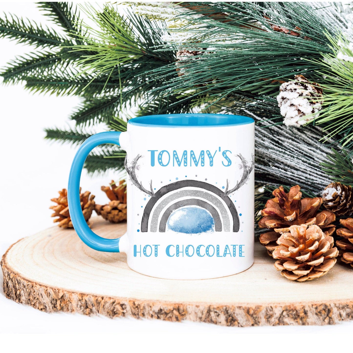 Personalised Christmas Mug, Christmas Hot Chocolate Mug, Reindeer Rainbow Christmas Mug, Stocking Filler, Christmas Movie Mug