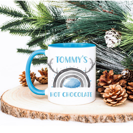 Personalised Christmas Mug, Christmas Hot Chocolate Mug, Reindeer Rainbow Christmas Mug, Stocking Filler, Christmas Movie Mug
