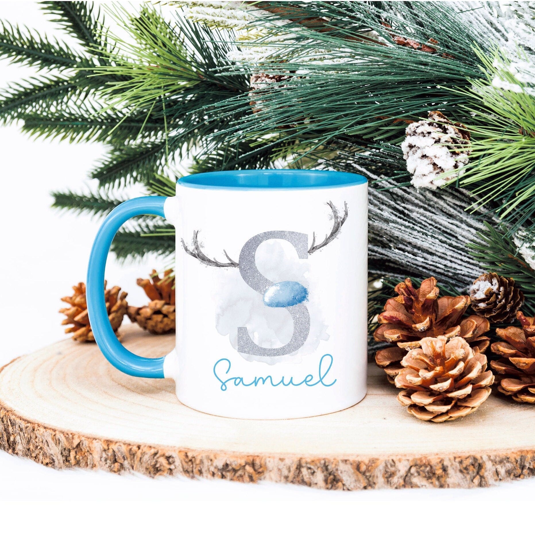 Ceramic Christmas Mug, Personalised Initial Christmas Mug