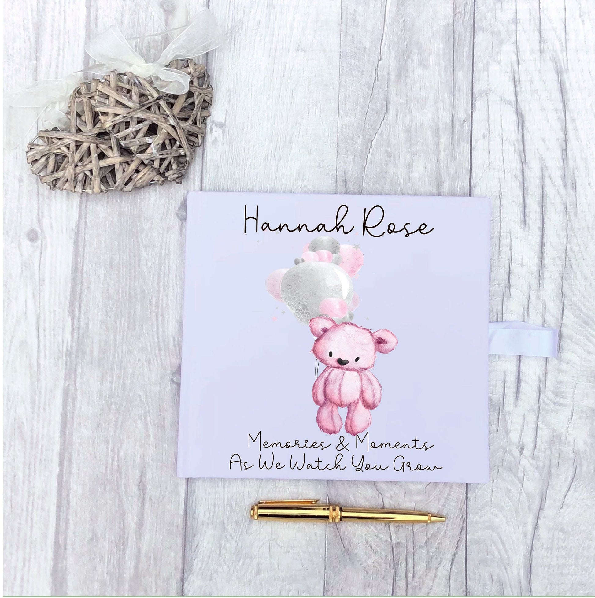Teddy Baby Memory Book, Personalised Memory Scrapbook, Memories & Moments As We Watch You Grow Velvet Book