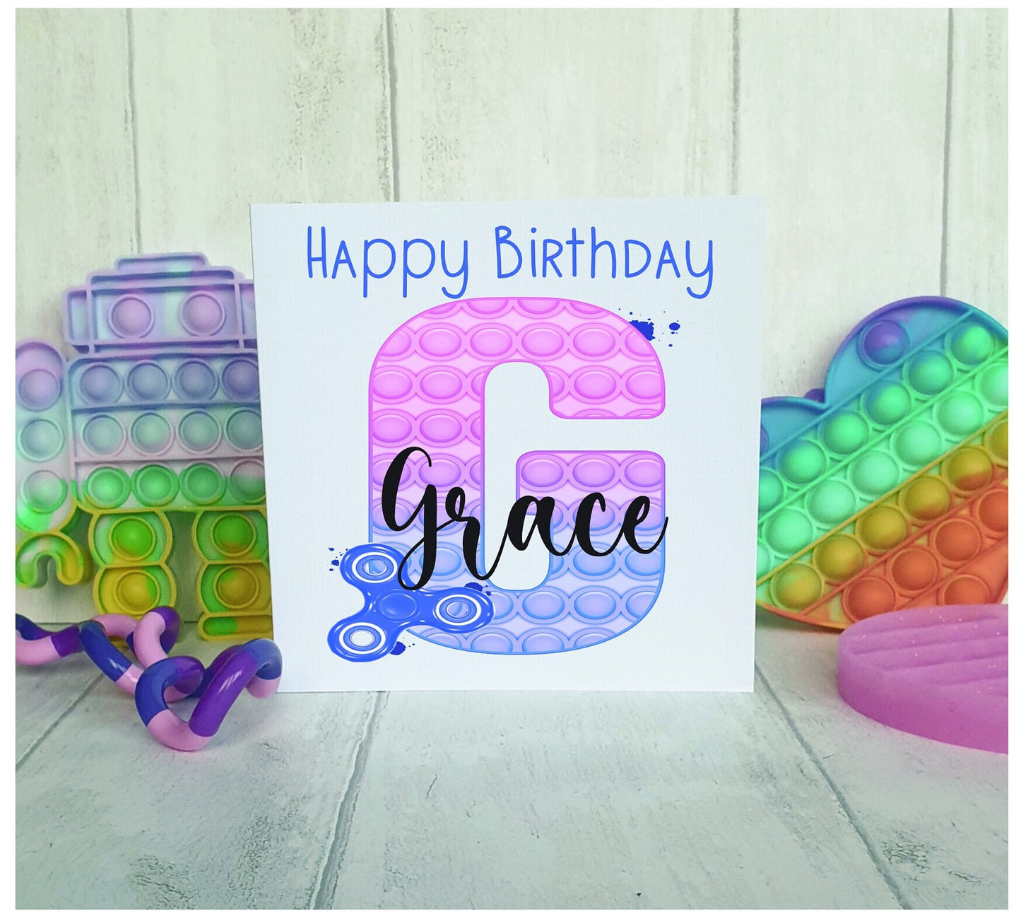 Pop it Birthday Card. Pop it Fidget Birthday Card, Personalised Pop it PINK AND PURPLE Card