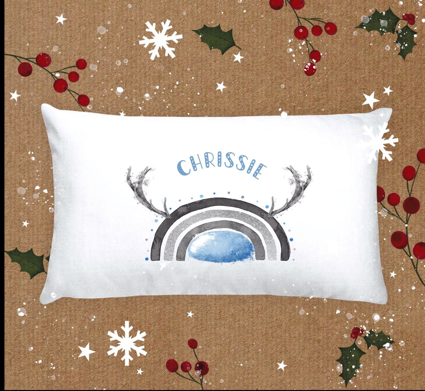 Personalised Christmas Pillow Case, Seasonal Pillow Case, Reindeer Pillow Case