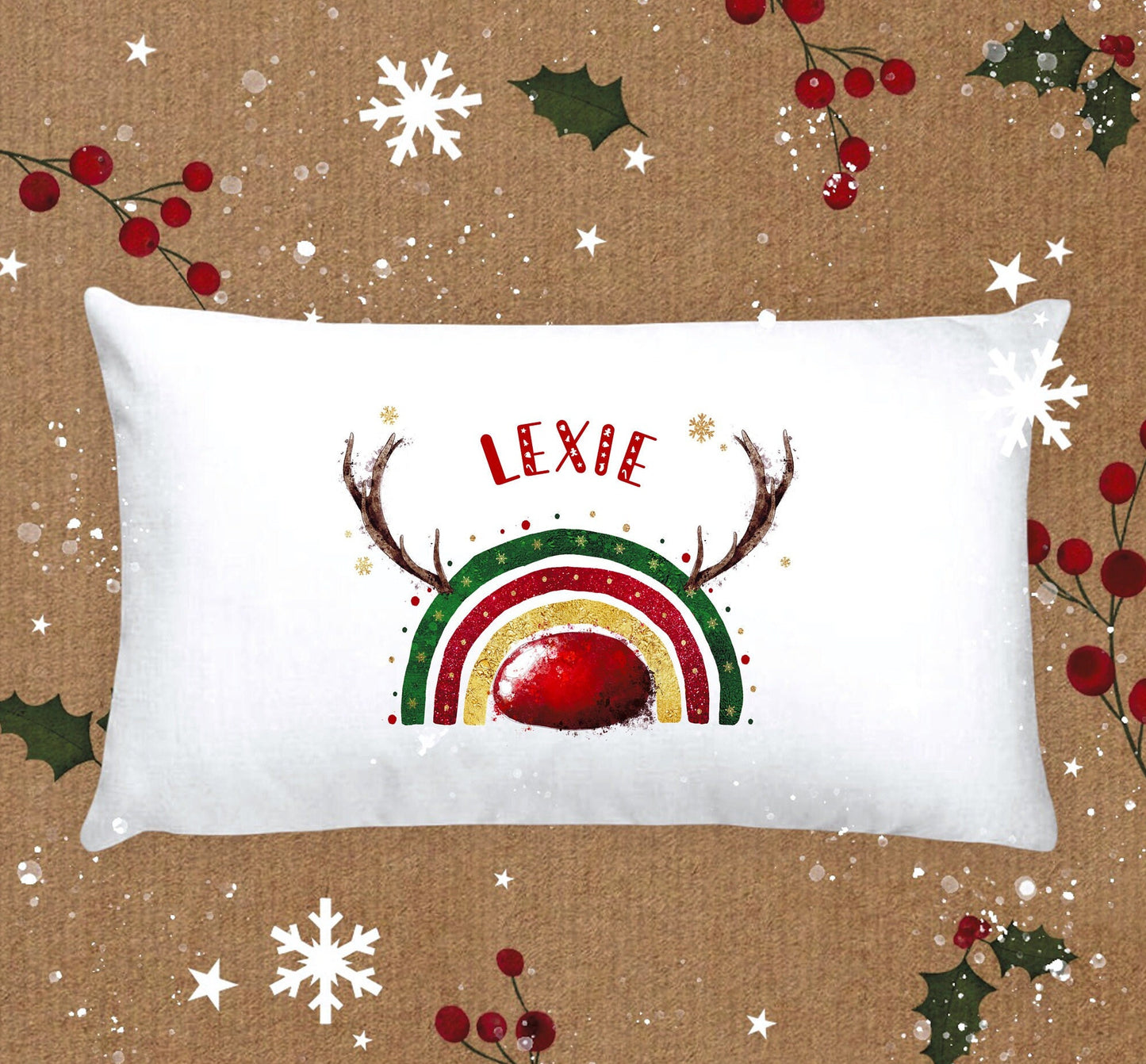Reindeer Christmas Pillow Case, Personalised Christmas Pillow Case, Seasonal Pillow Case, Reindeer Pillow Case
