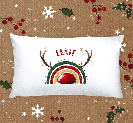 Reindeer Christmas Pillow Case, Personalised Christmas Pillow Case, Seasonal Pillow Case, Reindeer Pillow Case