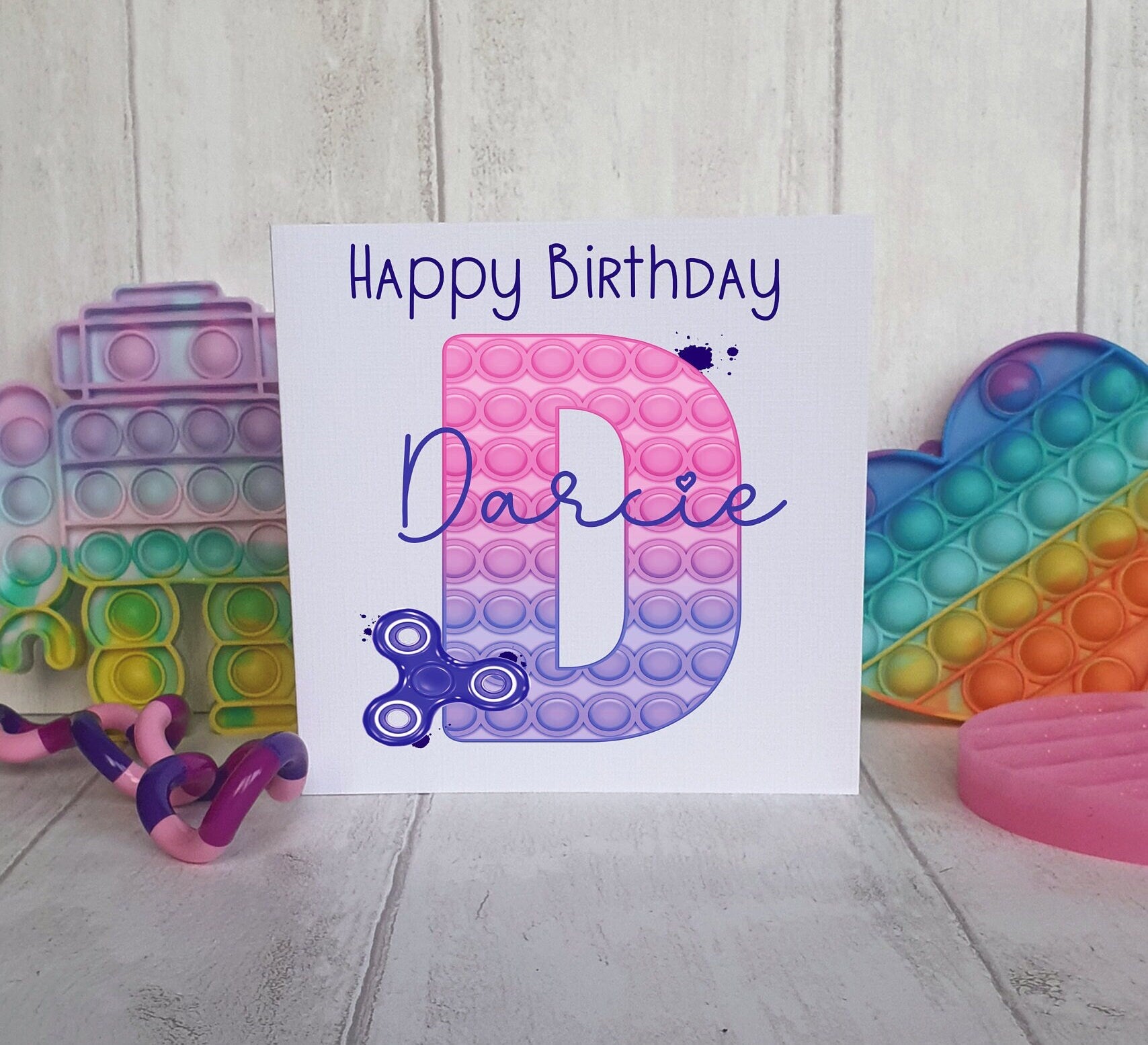 Pop it Birthday Card. Pop it Fidget Birthday Card, Personalised Pop it PINK AND PURPLE Card