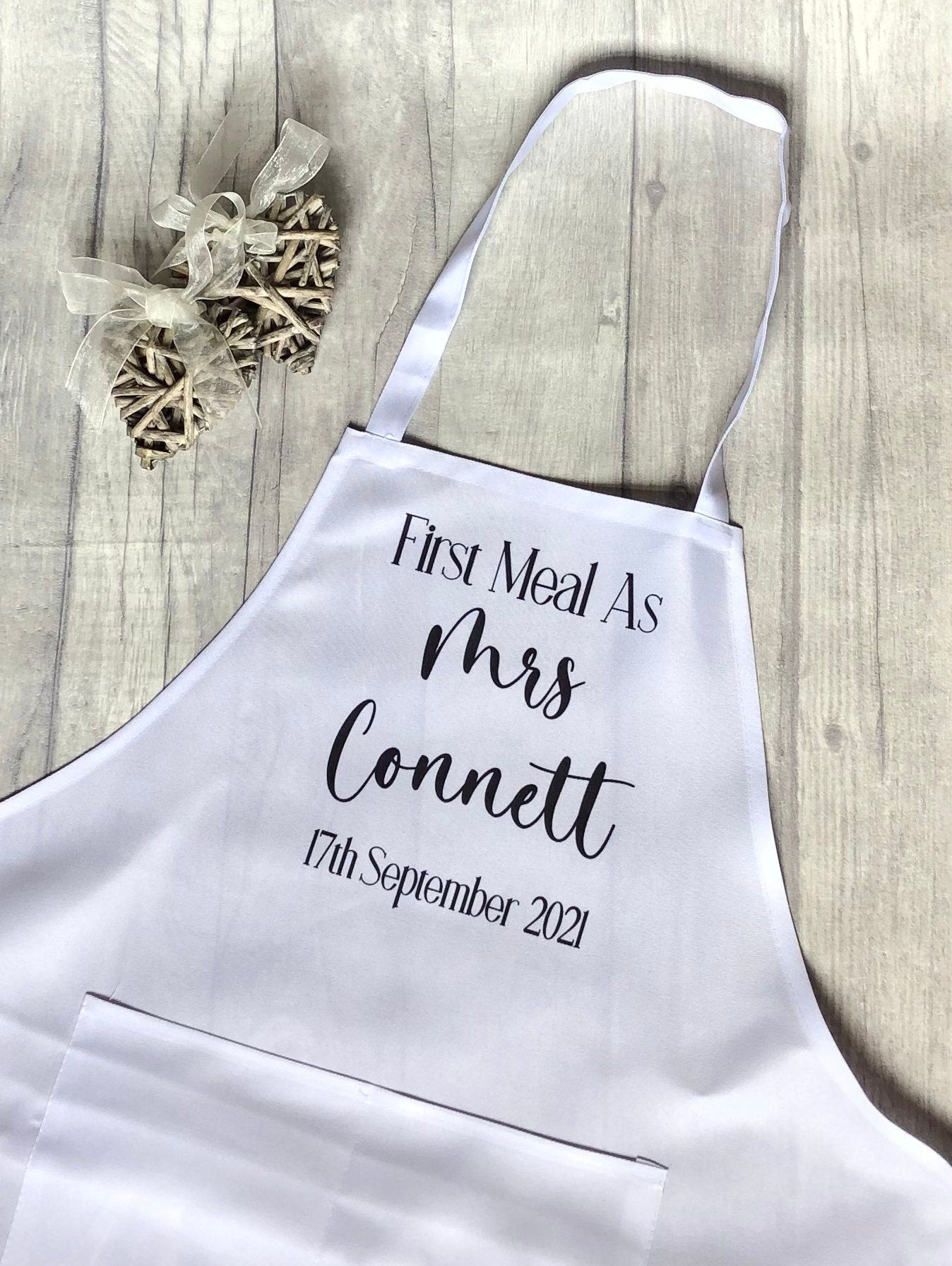 Bride Apron, Personalised Wedding Day Apron, Bride Bib, First Meal As Mrs Apron, Personalised Bride Apron
